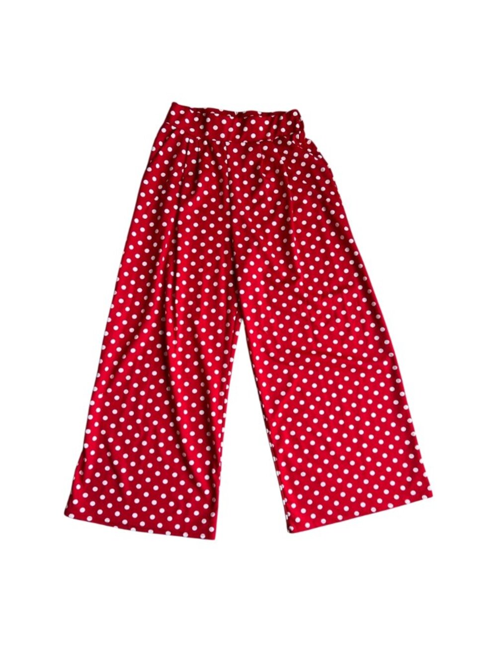 Red Wide Legged Pants with White Polka Dots Large